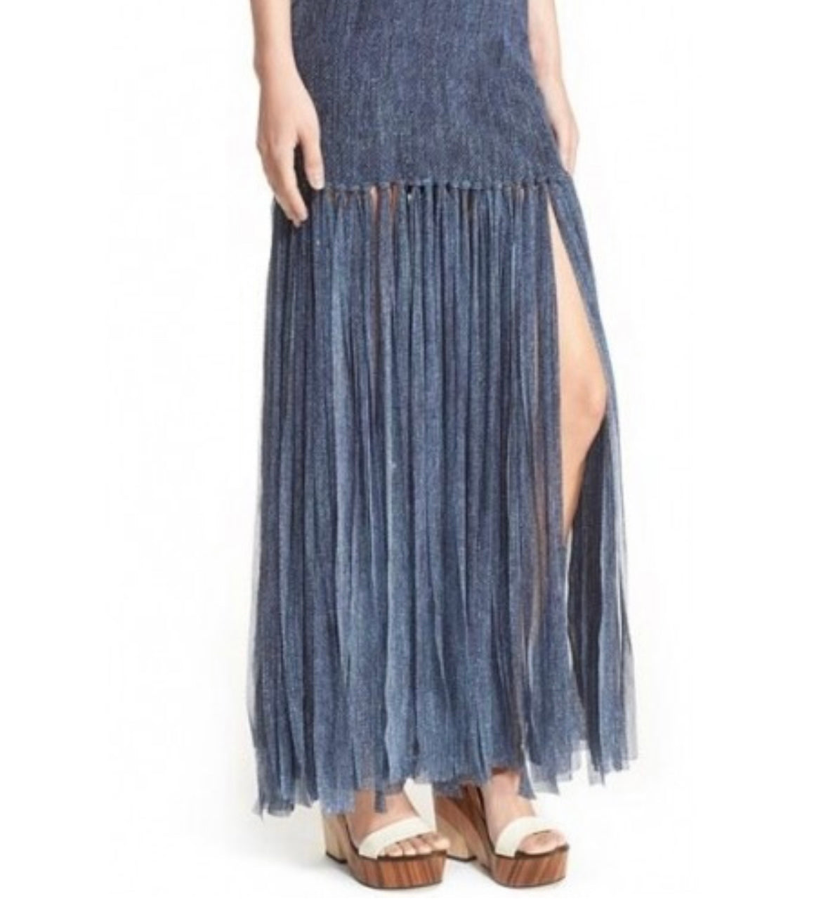 FUZZI - cap sleeve dress with fringe bottom