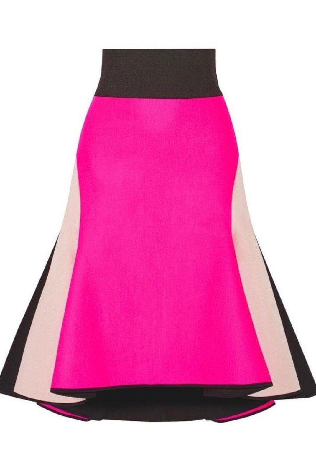 MILLY - Asymmetric melton wool-blend and satin Colorblock skirt