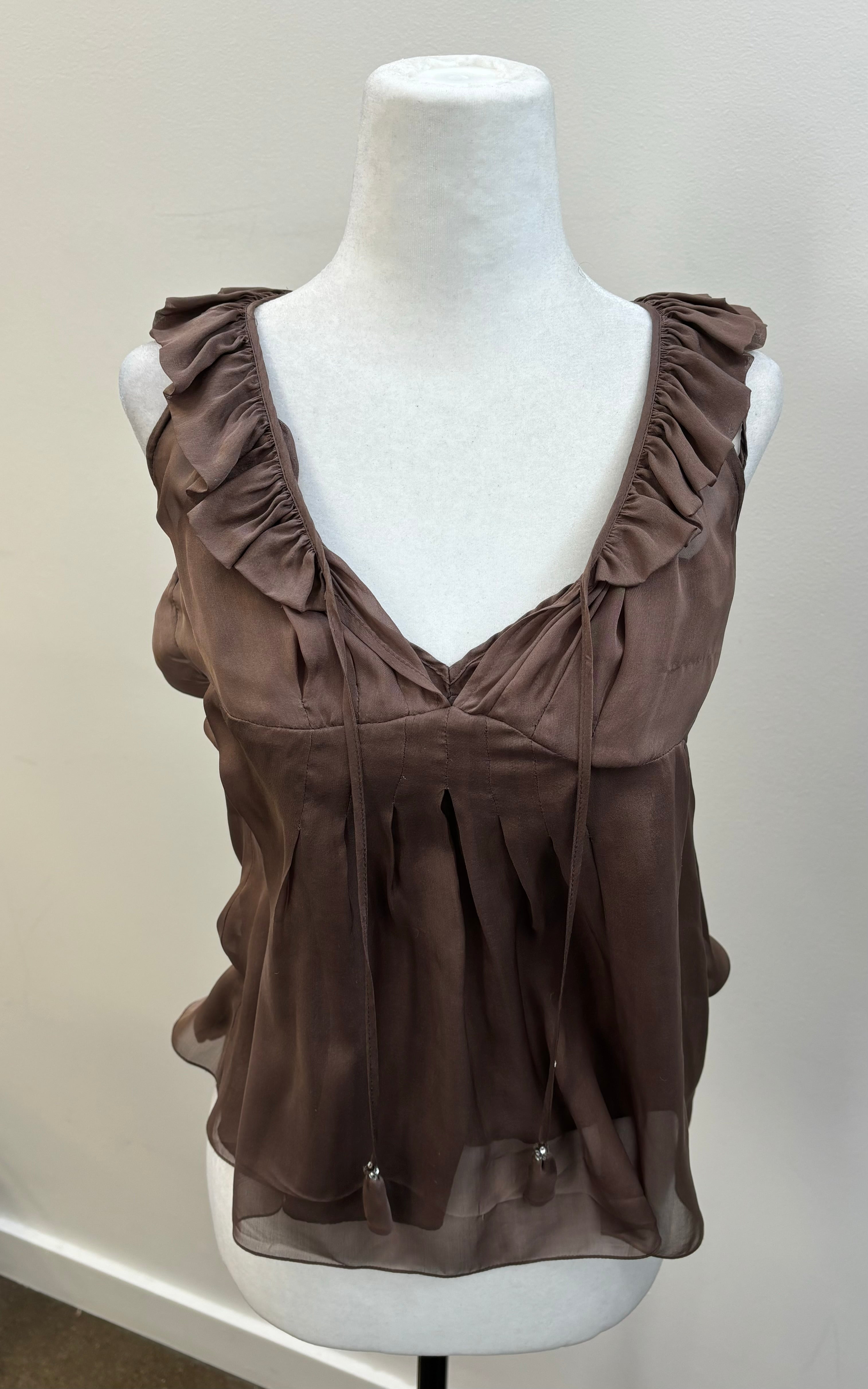 REBECCA TAYLOR brown silk ruffled tank with cami