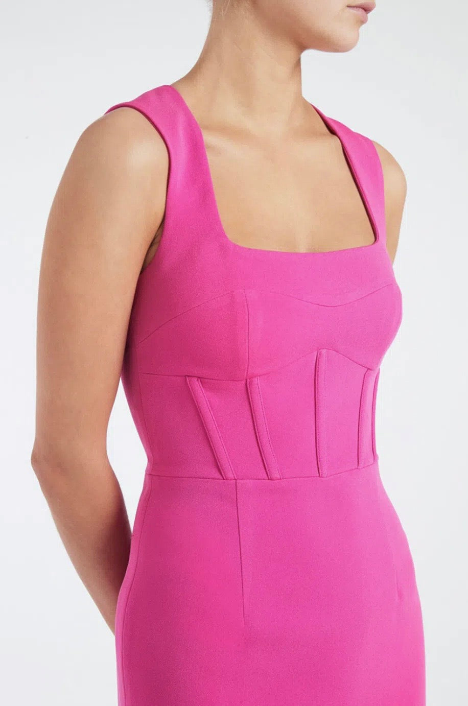 REBECCA VALLANCE magenta sleeveless corset style dress
