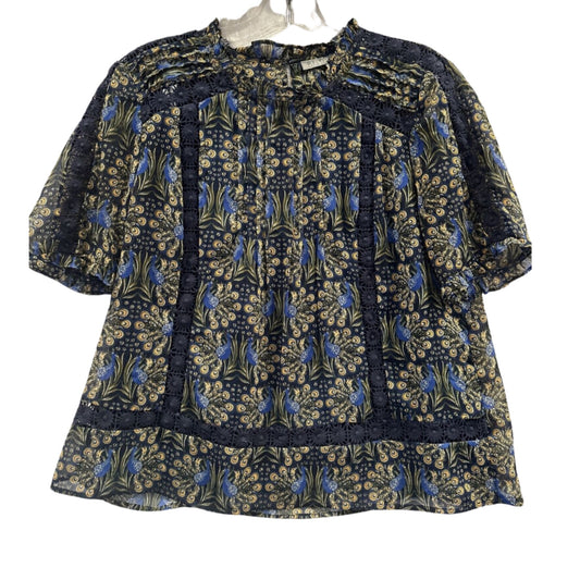 DANIELRAINN navy peacock print blouse