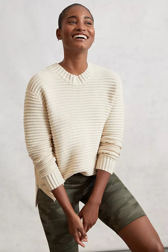 VARLEY cream sweater with zipper details on the side