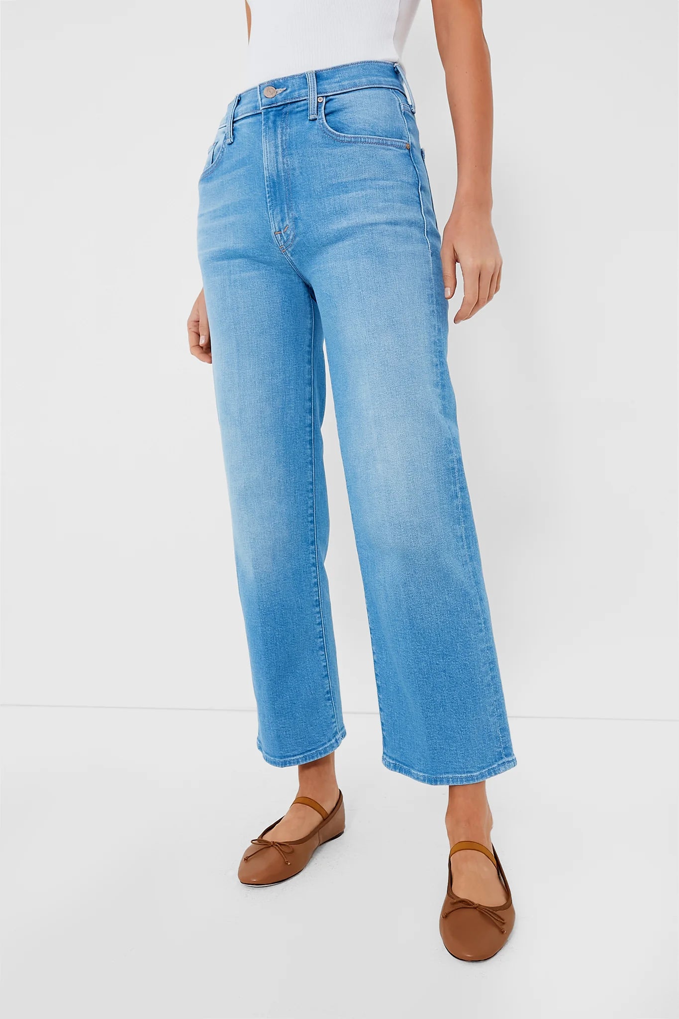 MOTHER the rambler zip ankle in 'going dutch', light blue jeans