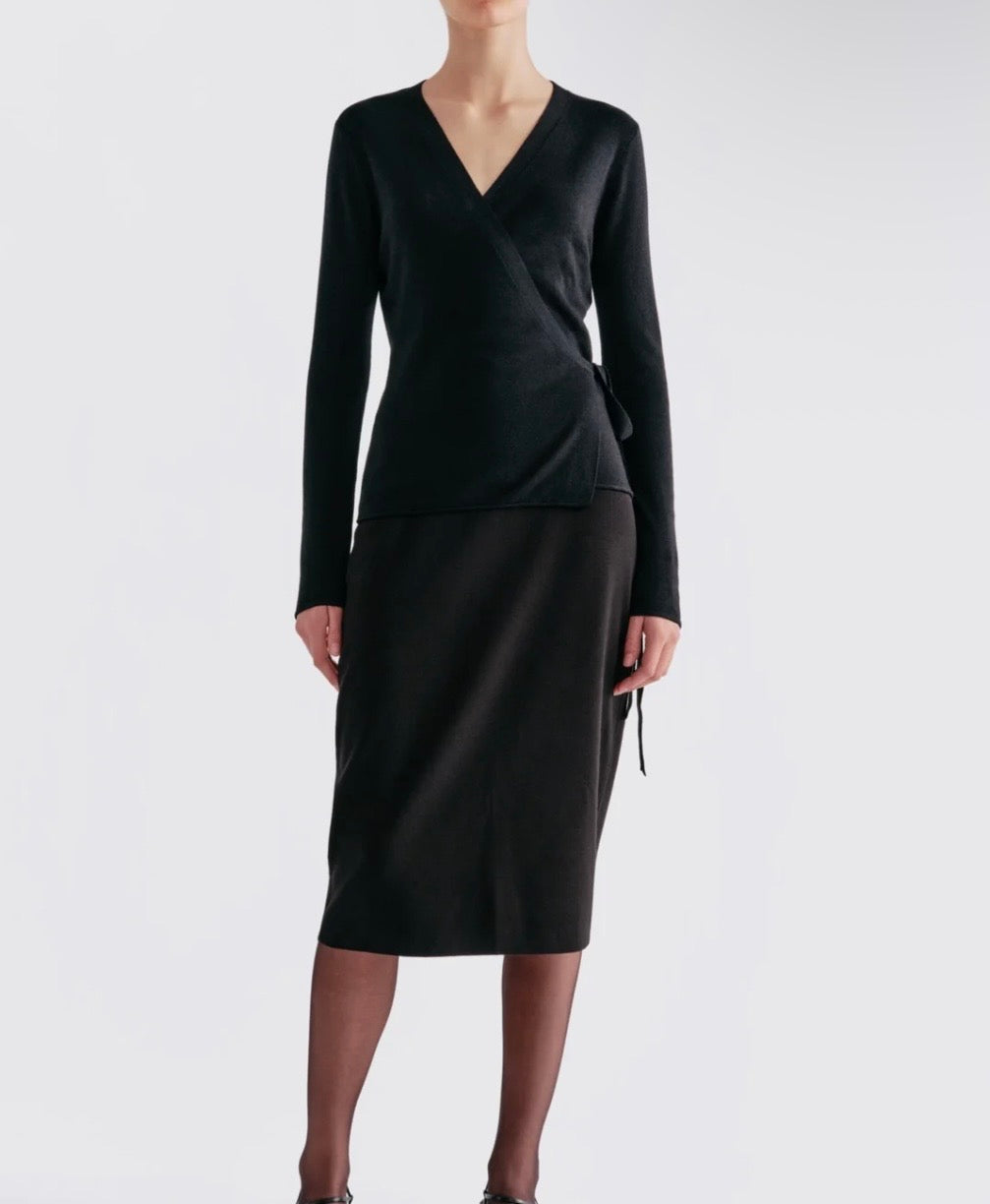 44OME NWT black silk cashmere wrap top/cardi