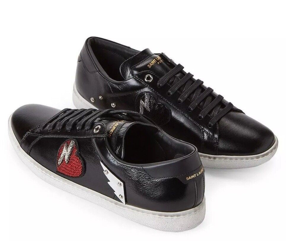 SAINT LAURENT men’s black lightning/heart patch sneakers