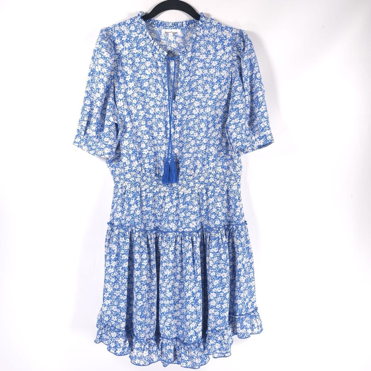 HEARTLOOM blue floral ruffle dress with tassel