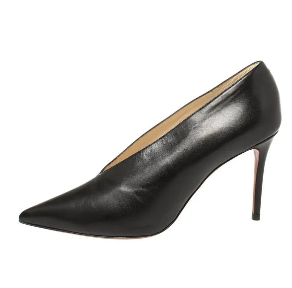 Celine - Black Leather V Neck Pointed Toe Pumps – Shop Cares Closet