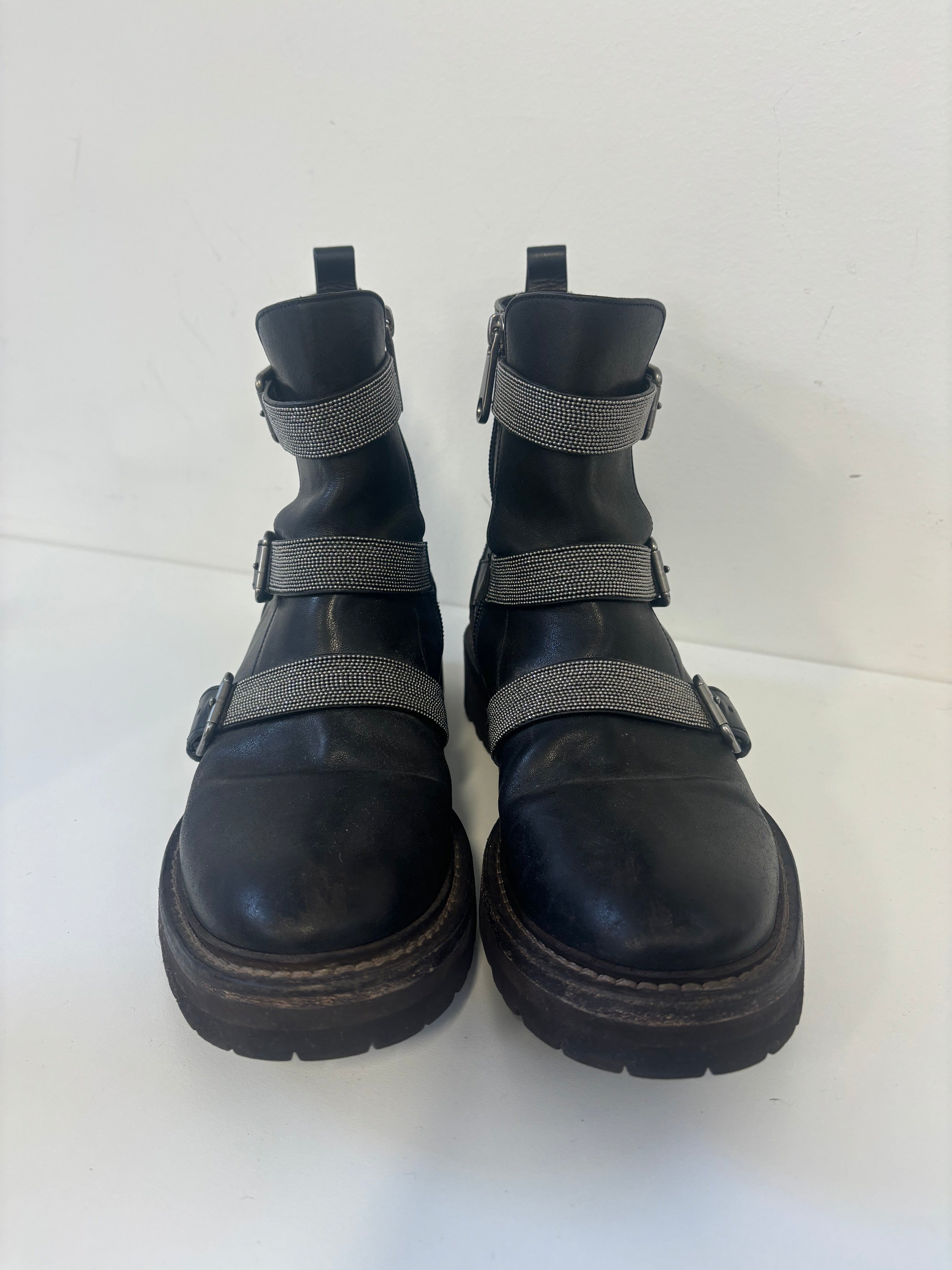 BRUNELLO CUCINELLI black ankle boots with signature sequin bands