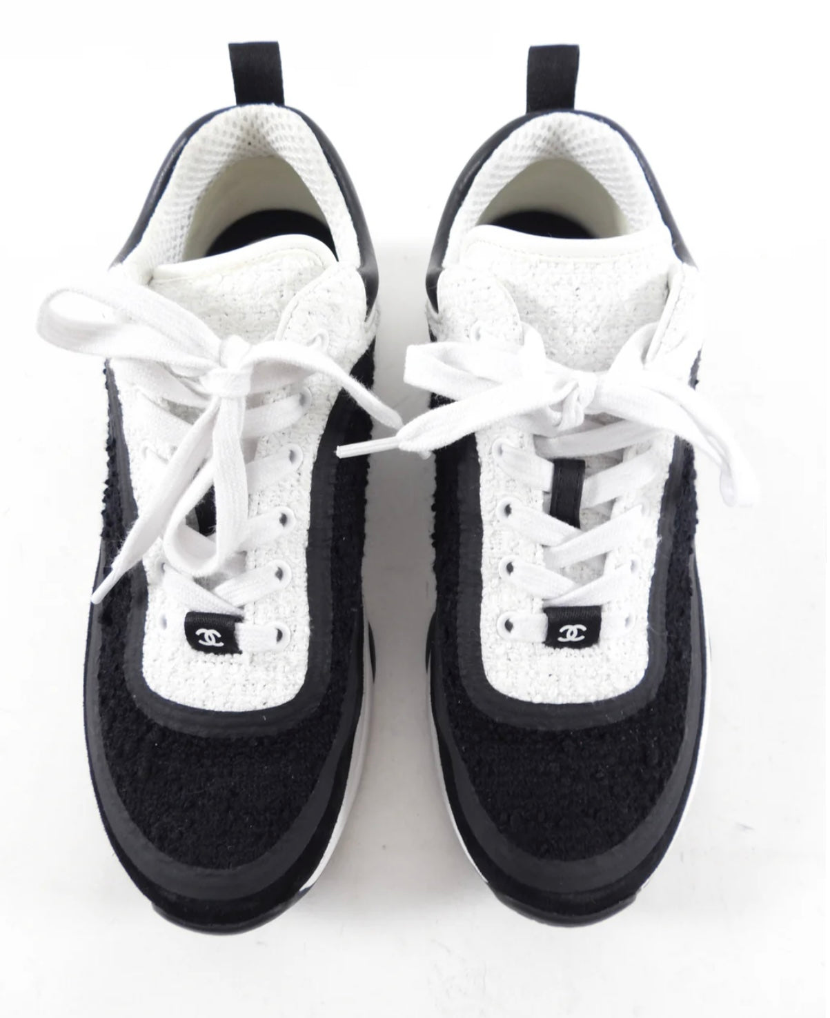 Chanel Black and White CC Tweed Sneakers