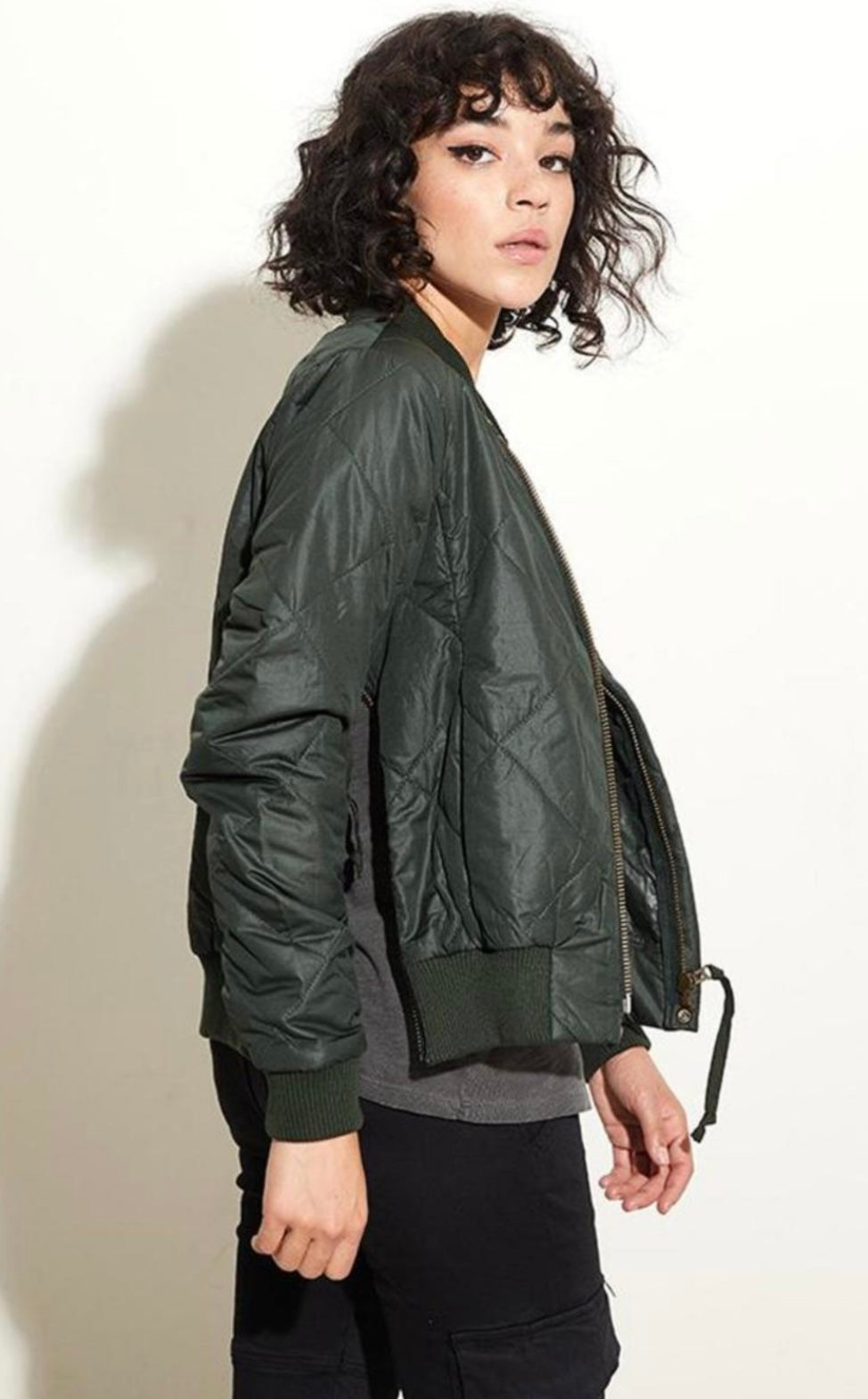 NSF - QUILTED GREEN BOMBER WITH ORANGE LINING