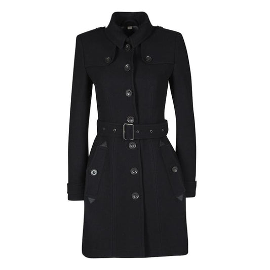 BURBERRY BRIT black wool midi coat with belt