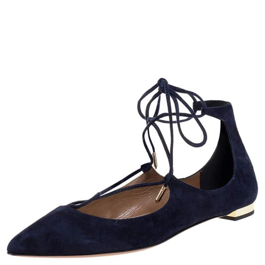 AQUAZURRA navy suede lace up flats