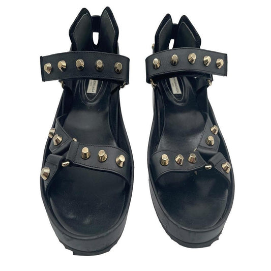 BALENCIAGA black wedge studded shoes