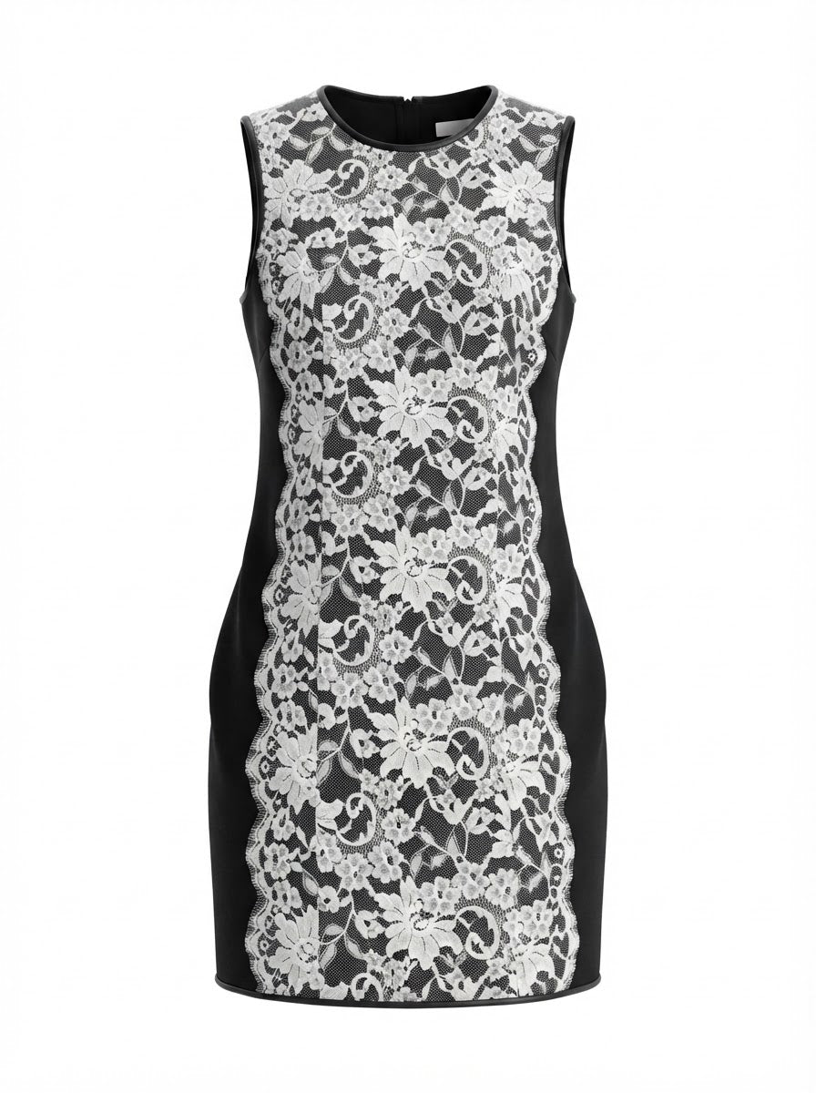 ERDEM  black sleeveless mini dress with white lace on front