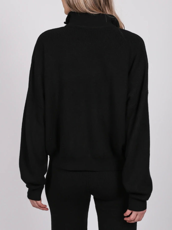 BRUNETTE THE LABEL - THE RIBBED KNIT HALF-ZIP POPOVER | WITH PEARL