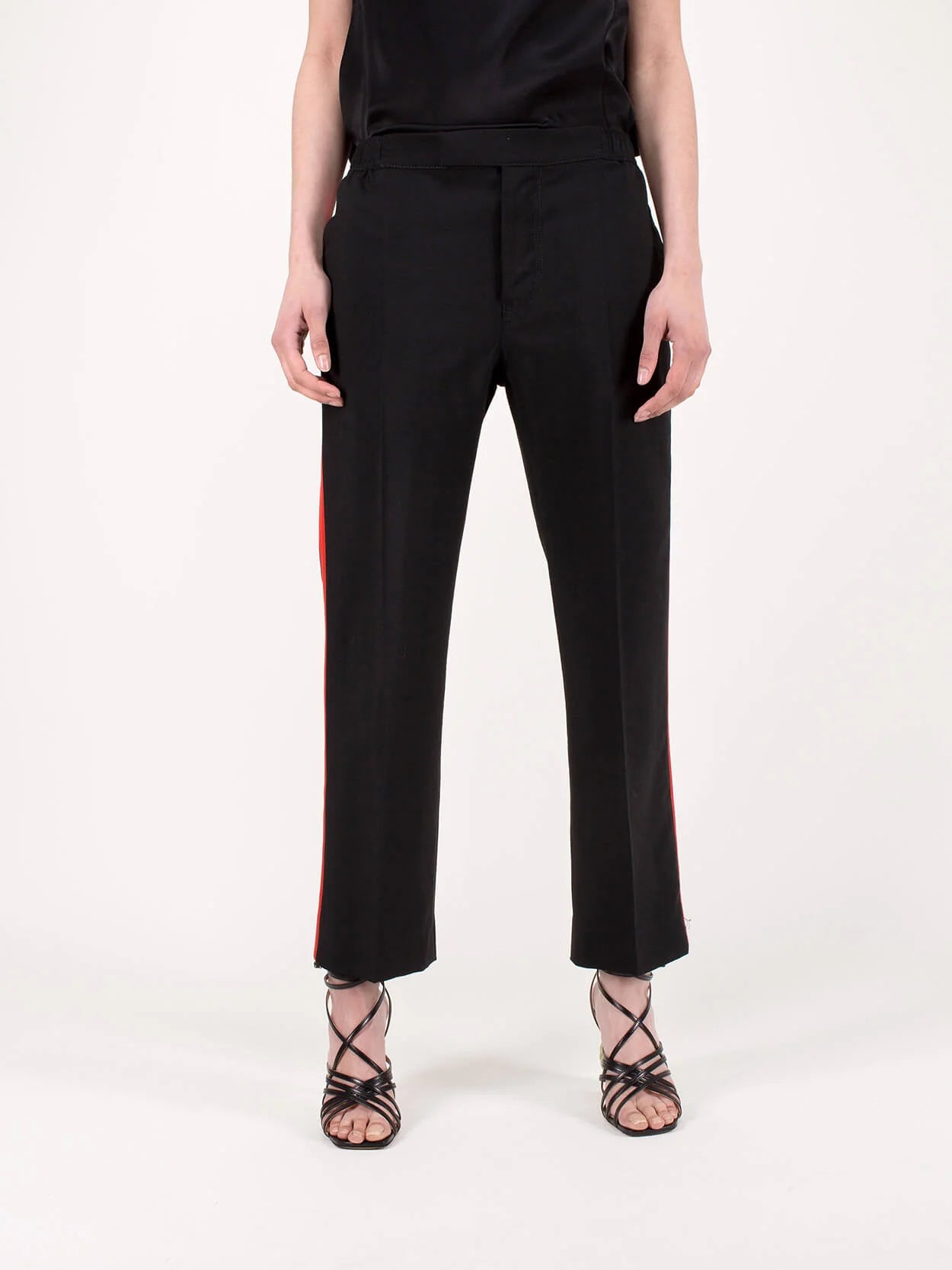 HAIDER ACKERMANN black dress pants with red stripe down sides