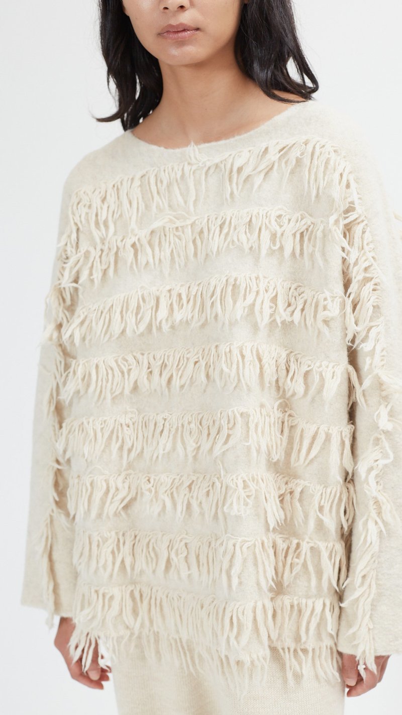 LAUREN MANDOGIAN NWT cream fringe sweater