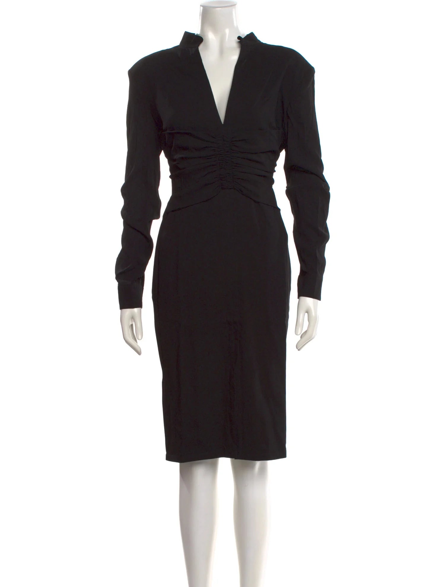 TOM FORD black long sleeve midi dress, v neck, synched bust