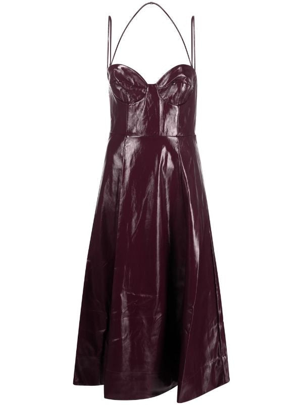 Staud Abstract Paneled Vegan Patent-leather Midi Dress