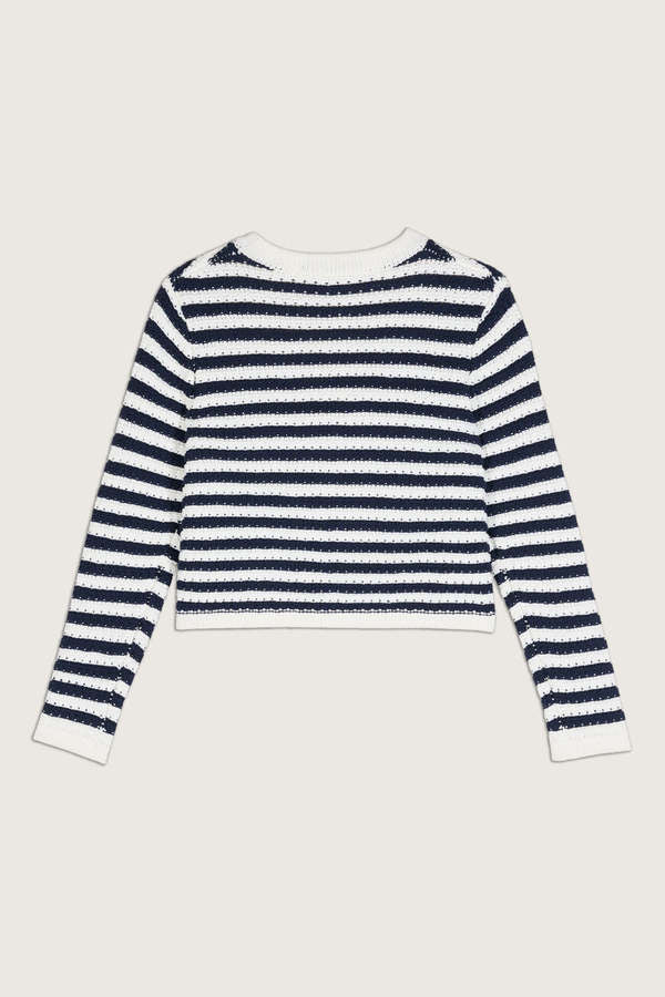 BA&SH navy and ivory cropped knit cardigan w gold and black buttons