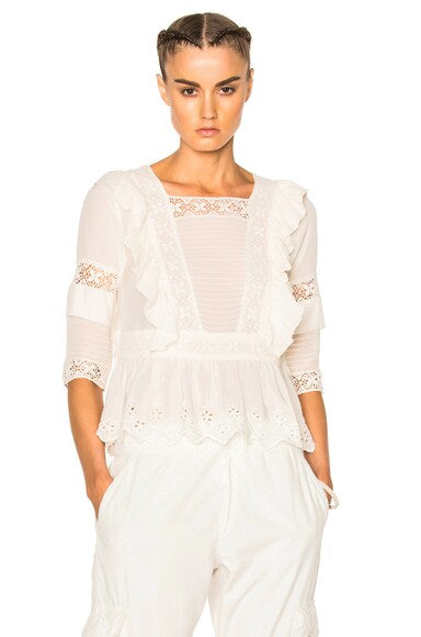 ULLA JOHNSON cream tunic with lace and eyelet