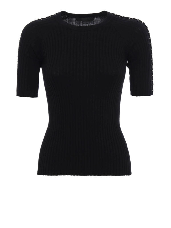 Alexander Wang Ribbed Tshirt with Silver Hoops