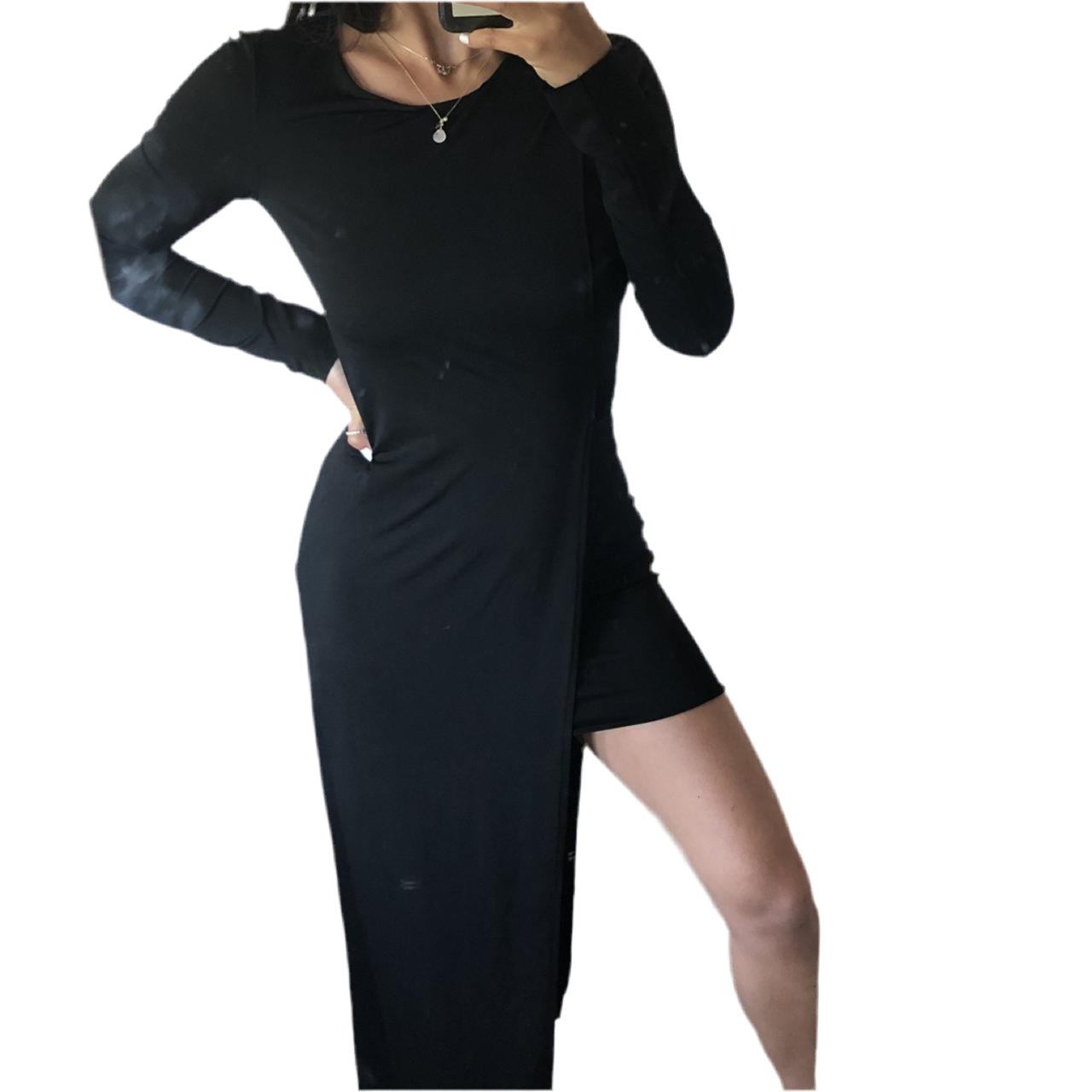 ZARA black long sleeve long dress, asymmetric hem, velvet gathering