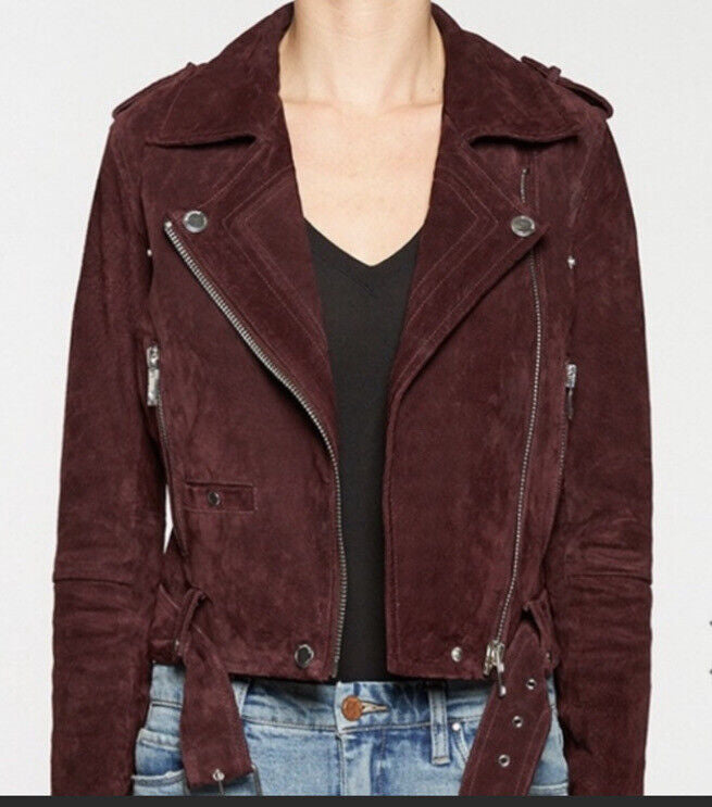 BLANK NYC burgundy velvet cropped moto style jacket