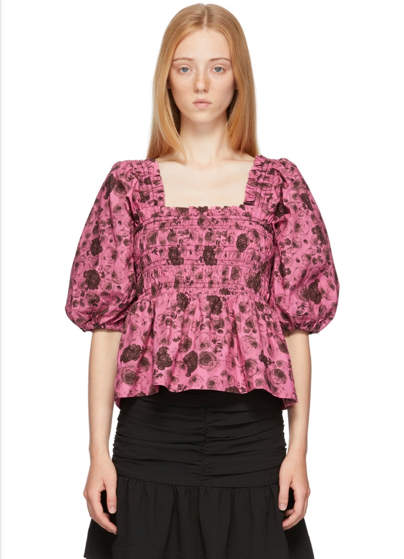 GANNI Pink Poplin Floral Blouse