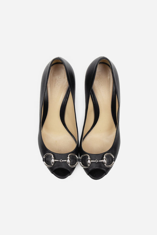 Gucci Horsebit Peep Toe Heels