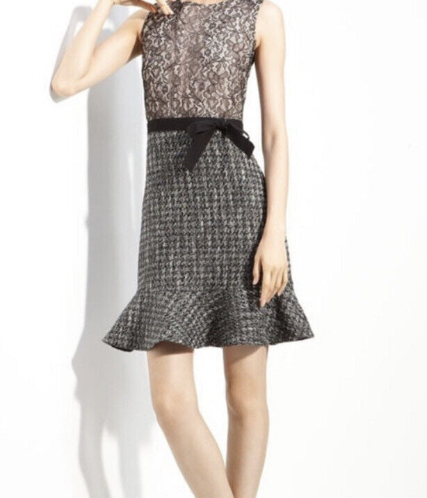 Red Valentino Tweed and Lace Dress
