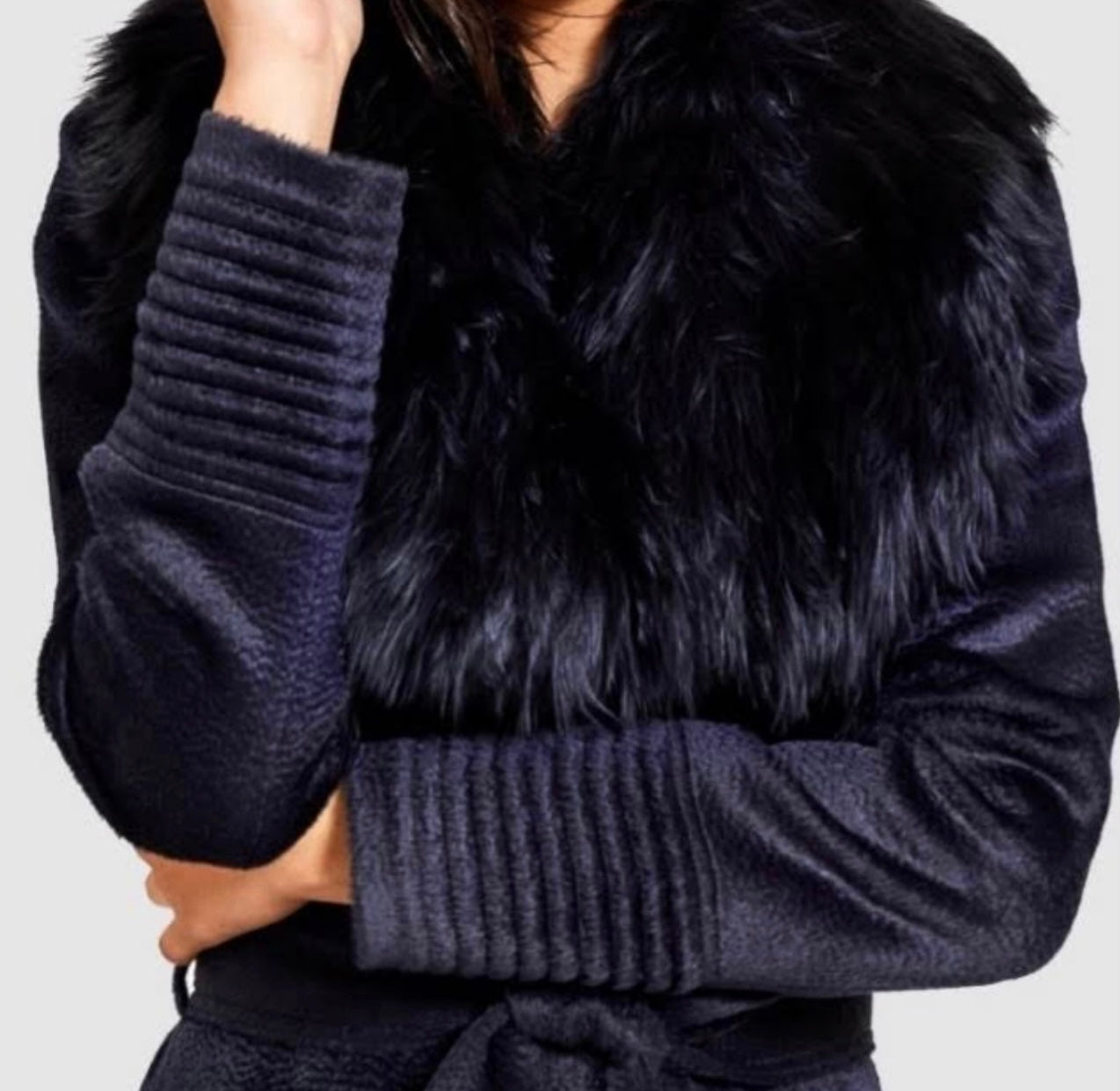 Sentaler- Navy Alpaca Long Coat with Fur Collar