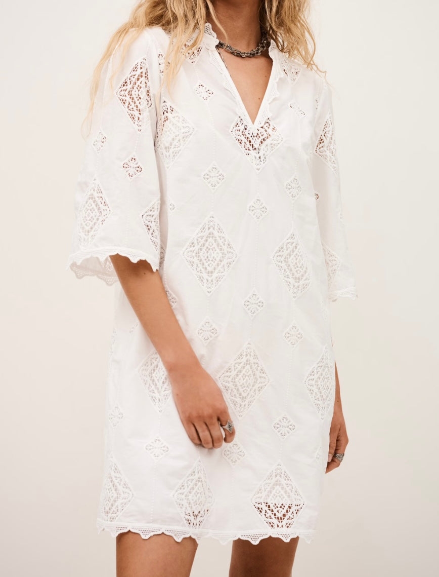 BA&SH Malo Ecru Embroidered Mini Dress