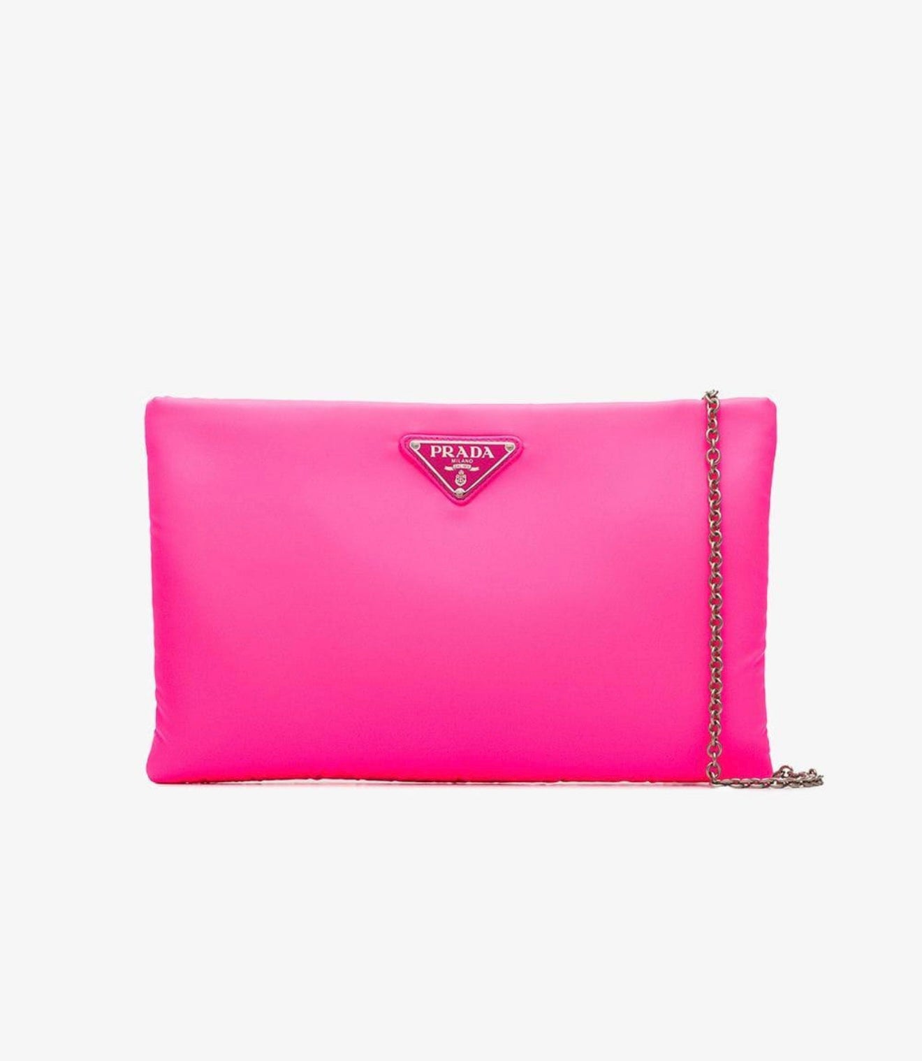 Prada Neon Pink Padded Clutch with Chain