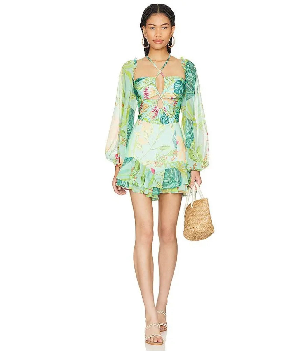 PATBO 
X Tropicalia Ruffle Hem Shorts In Baby Blue - Island Blue