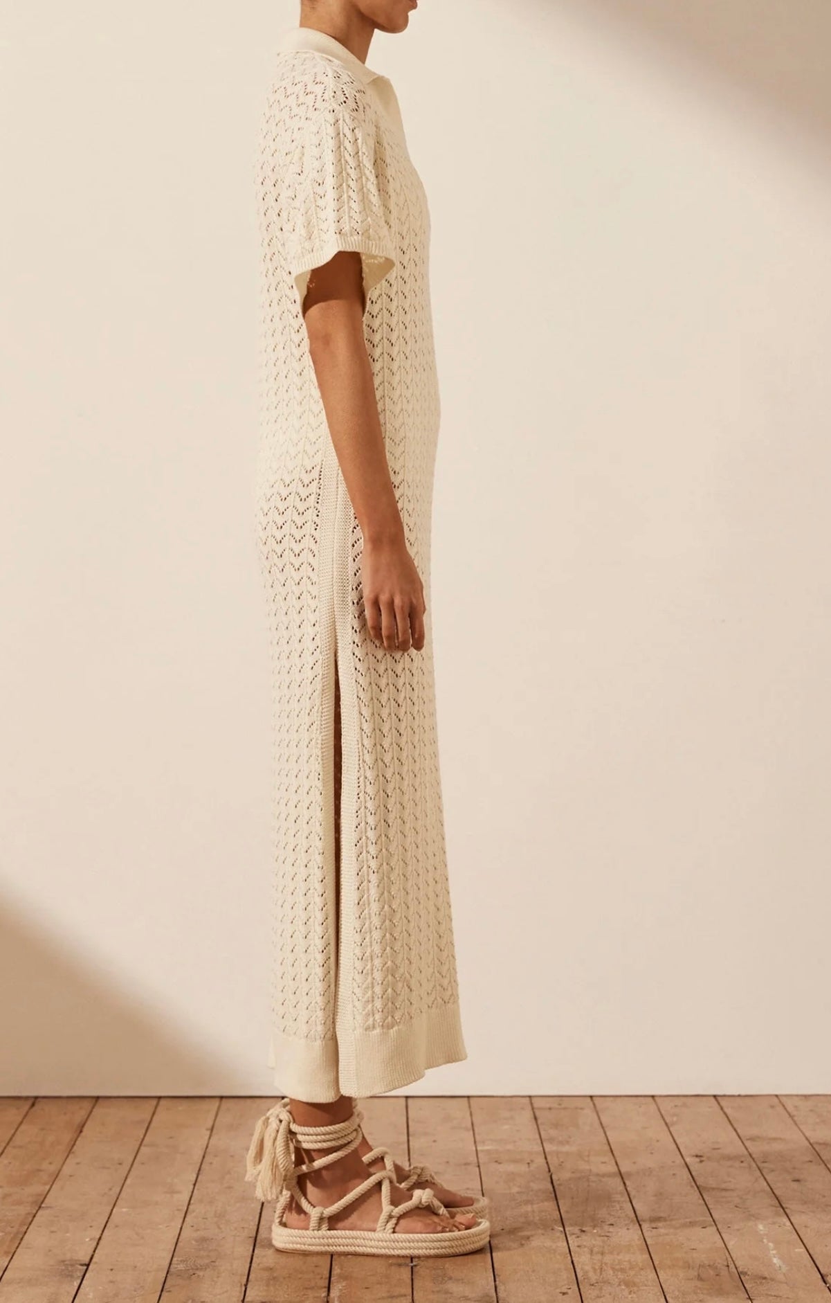 SHONA JOY - Mikala Crochet Polo Midi Dress - Coconut