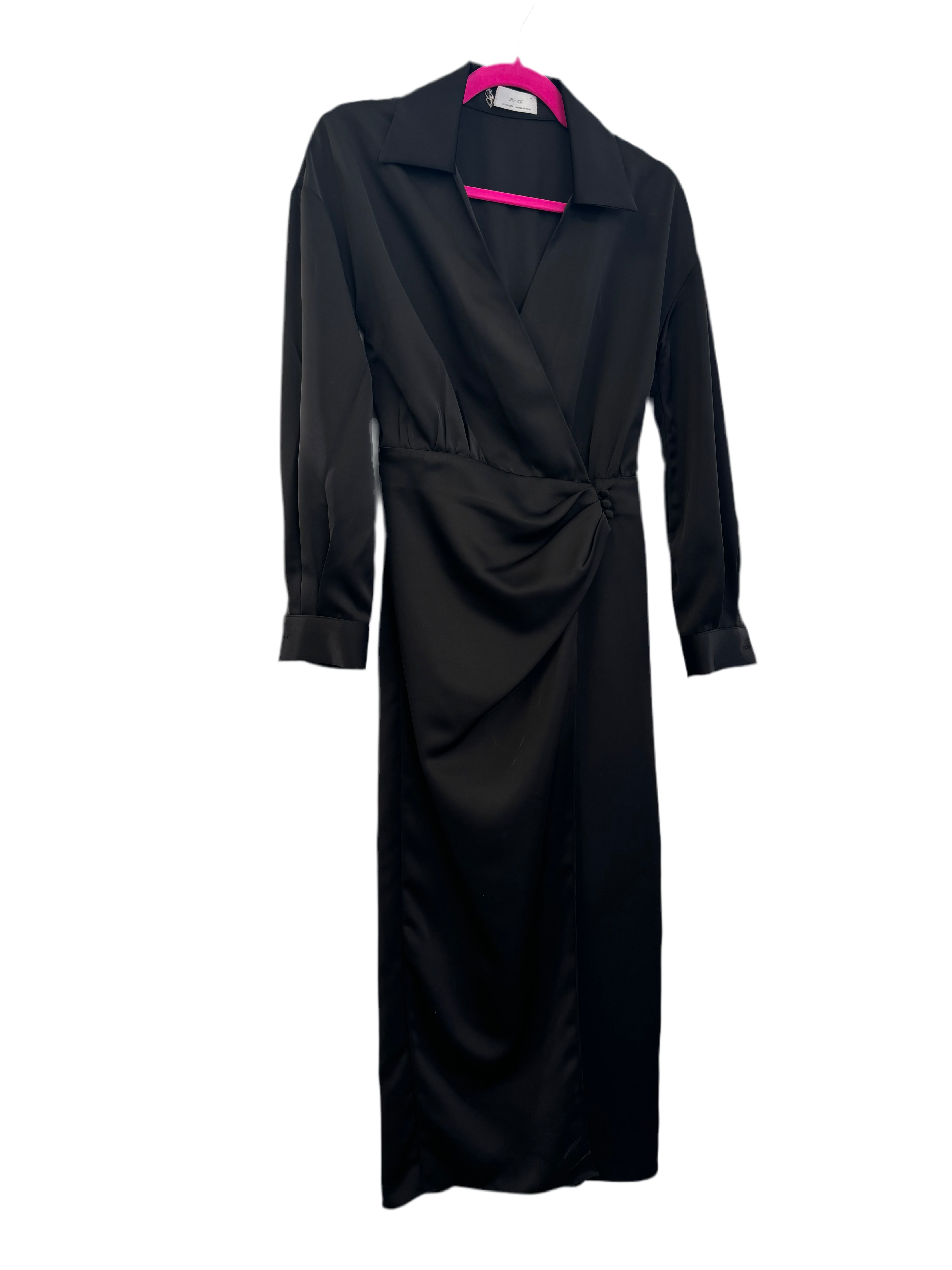OAK & FORT shiny black wrap dress