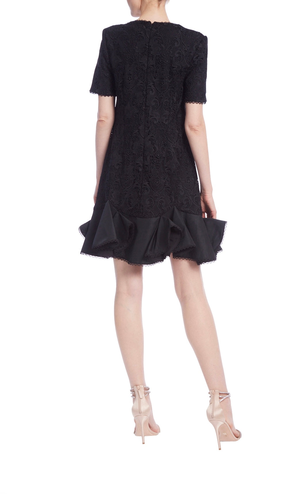 Badgley Mischka - Lacey Shift Dress with Flounce Hem