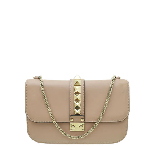 Valentino
Valentino Old Rose Leather Medium Rockstud Glam Lock Flap Bag