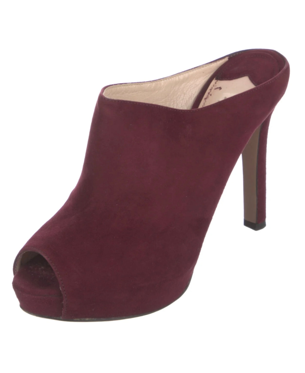 Prada- Burgundy Suede Peep Toe Mule Heel