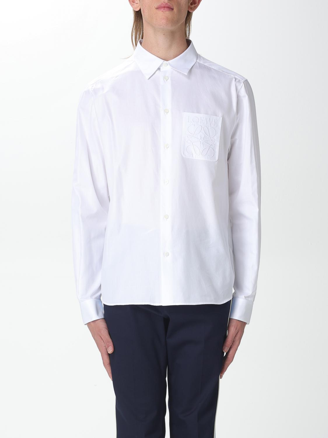 LOEWE white long sleeve button up blouse, pocket logo on chest