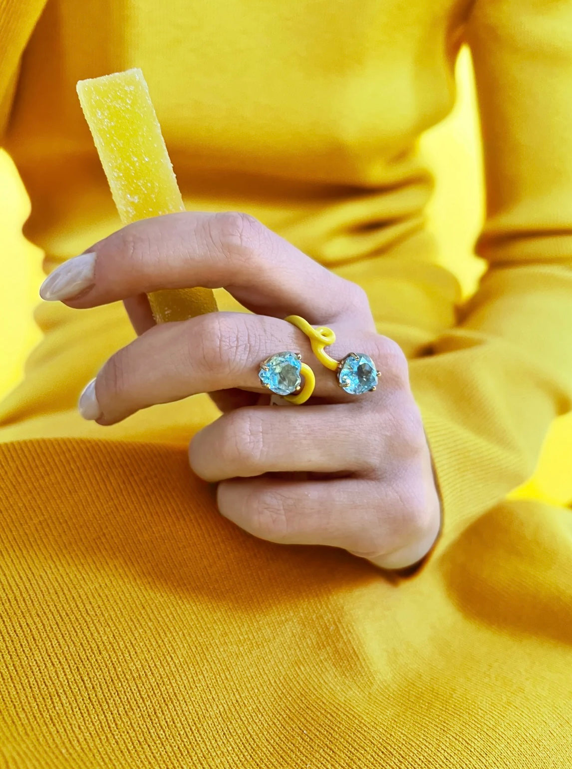 BEA BONGIASCA -DOUBLE HEART VINE TENDRIL RING IN YELLOW