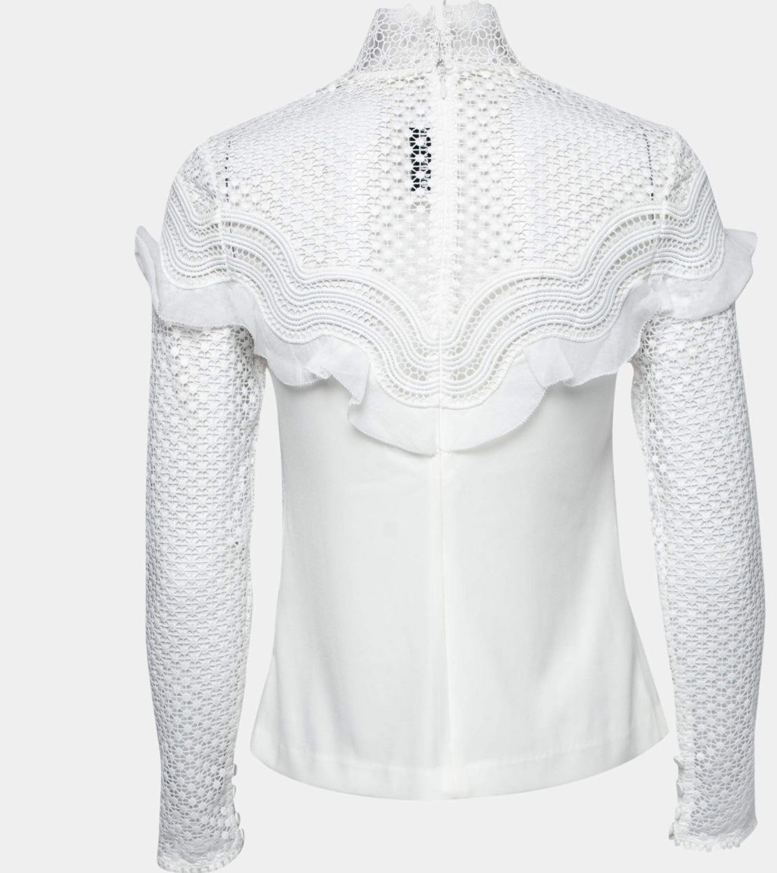 Self-Portrait
Self-Portrait White Crepe & Guipure Lace Long Sleeve Top