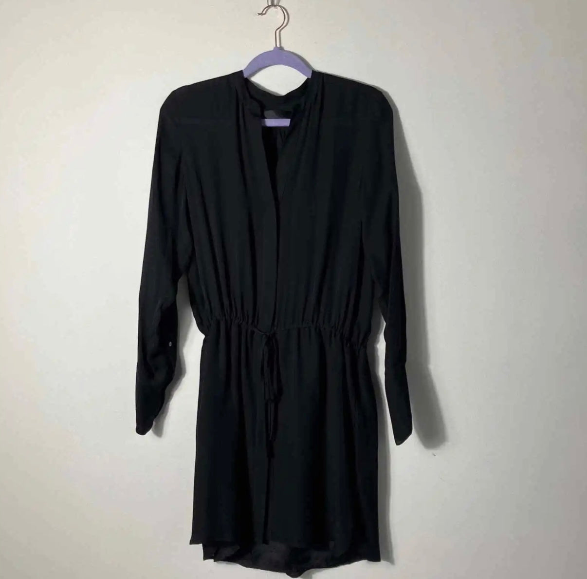 Nili Lotan - Black Silk Dress Long Sleeved Cinch Waist Short Lightweight