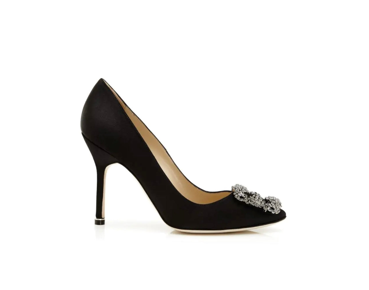 MANOLO BLAHNIK - HANGISI Black Satin Jewel Buckle Pumps