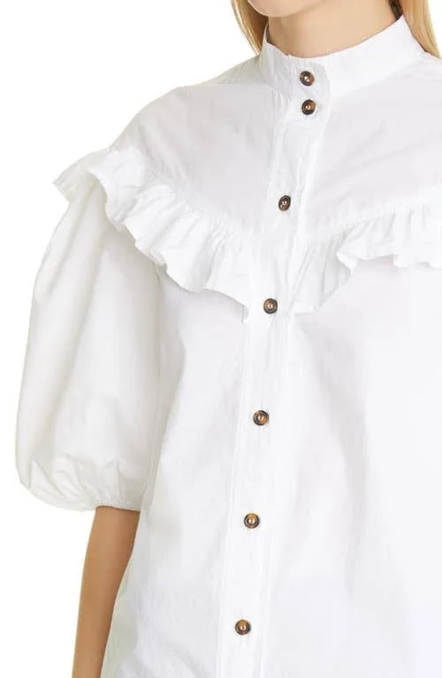 Ganni Poplin Puff Sleeve Blouse