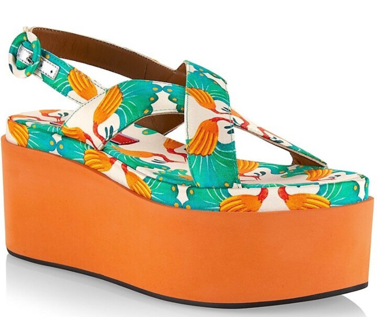 LA DOUBLE J printed criss cross platform wedge sandal