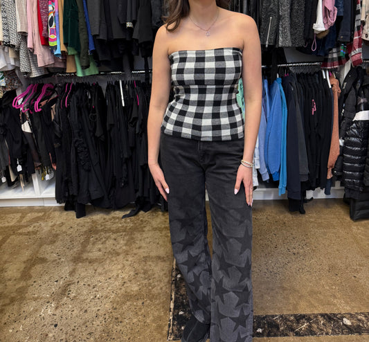 DEREK LAM - Black & White Check Strapless top