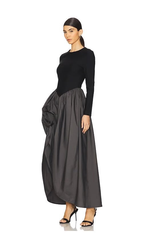 SLEEPER black long sleeve dress with rose gathering