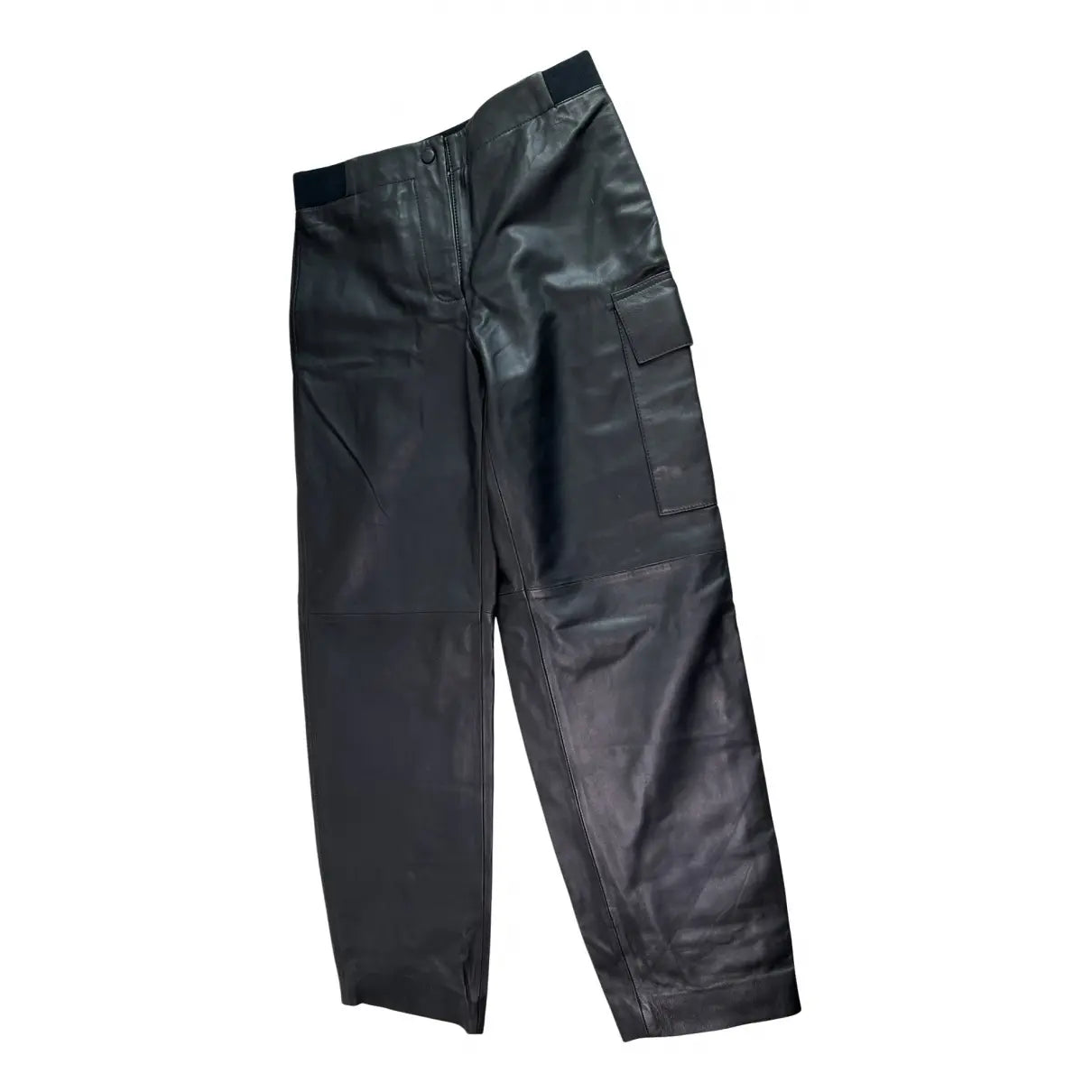 MASSIMO DUTTI  black leather cargo style pants